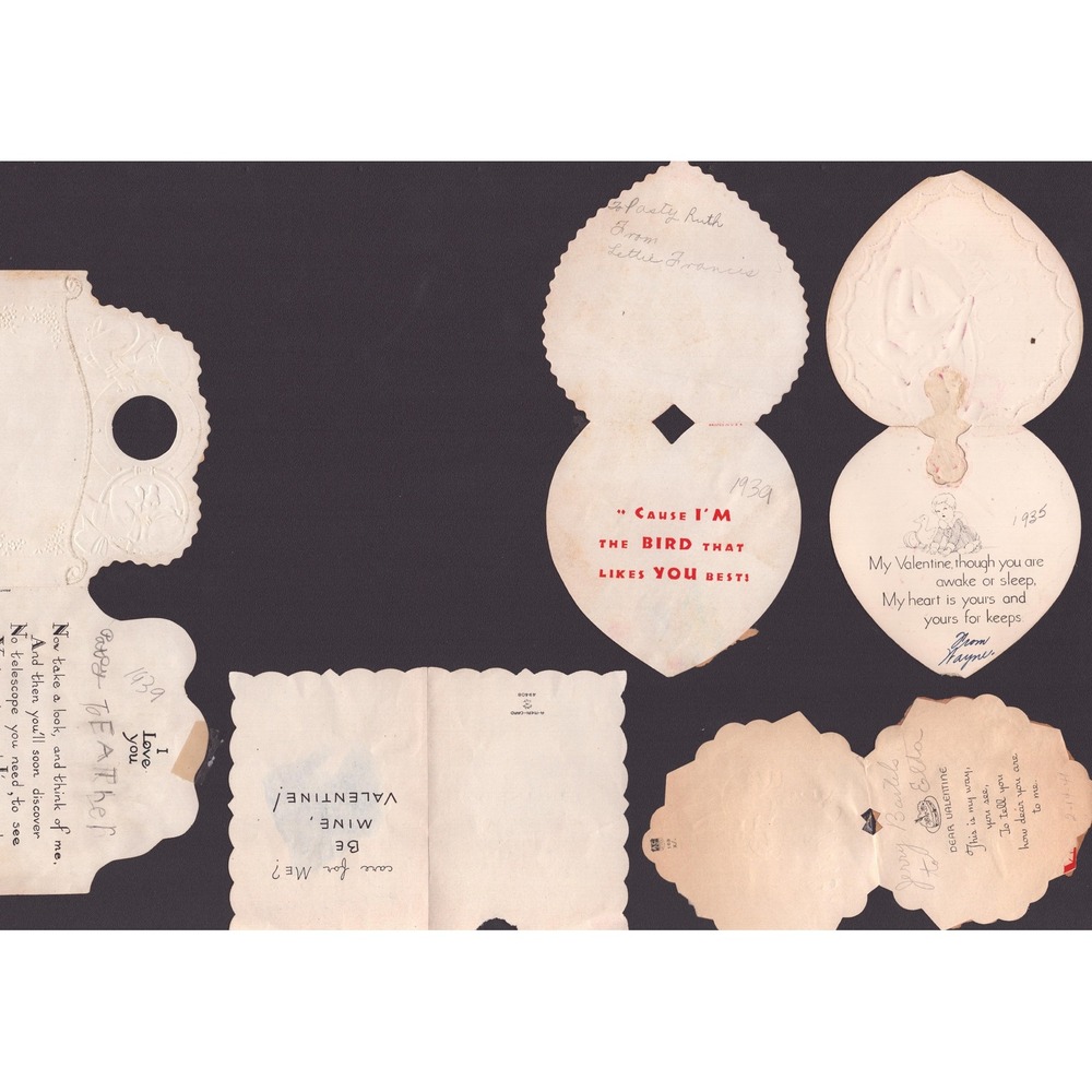 5 Vtg 1930s 1940s Valentine Die Cut Cards Scrapbook Ephemera Lot Sailor Heart - Picture 3 of 3